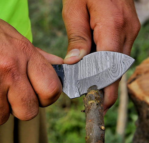 HotSteel Handmade Neck knife-Damascus Steel Full Tang knife 5'' Mini fixed blade knife-Bushcraft knife-Camping knife-Hunting knife with leather sh...