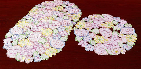 Easte Egg Placemat 14" Set of 4 Cutwork Embroidered Spring Flowery Floral Eggs Dresser Scarf for Home Kitchen Dining Spring Holiday Tabletop Decor...