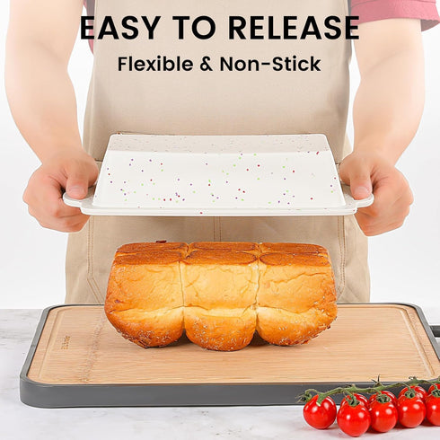 1 Pack Silicone Bread Loaf Pan with Metal Reinforced Frame, 9.5 x 5 in Non-stick Silicone Loaf Pan for Baking, Durable Silicone Bread Pan for Oven...