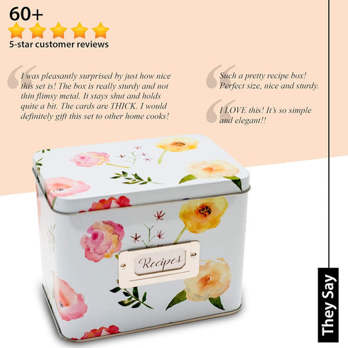 Heart&Berry Recipe Box With Cards And Dividers - Includes 24 4x6 Recipe Cards And 12 Dividers - Recipe Cards And Box Set - Compatible With Standar...