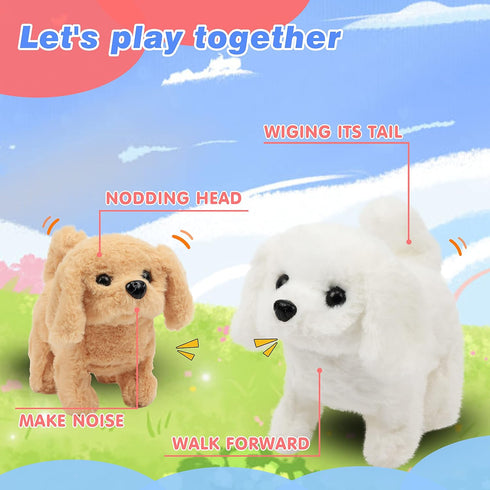 Hopearl Walking Dog Bichon Interactive Electronic Pet Plush Toy Puppy Woof and Moving Animated Nodding Head Gifts for Toddlers Birthday, White, 7'...