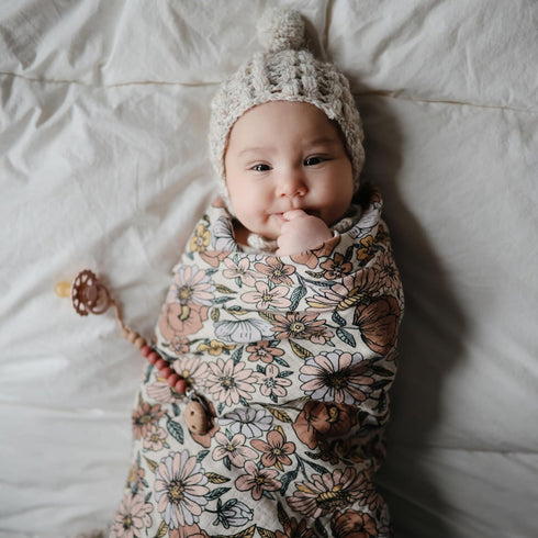 mushie Muslin Baby Swaddle Blanket | 100% Organic Cotton (Retro Flowers)...