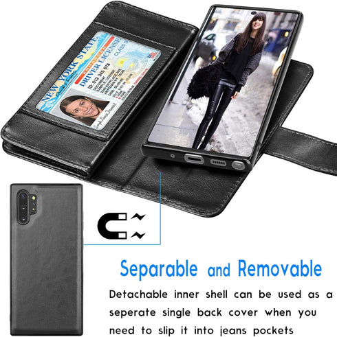 Galaxy Note 10 Plus Case, Galaxy Note 10+ Wallet Case, Luxury Cash Credit Card Slots Holder Carrying Folio Flip PU Leather Cover [Detachable Magne...