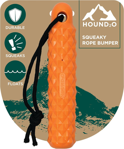 Hound2O Dog Chew Toys - Rope Bumper, Orange - Tough, Engaging, & Interactive Chew Toys - Chew, Chase, & Fetch - Durable Materials That Float - Eas...