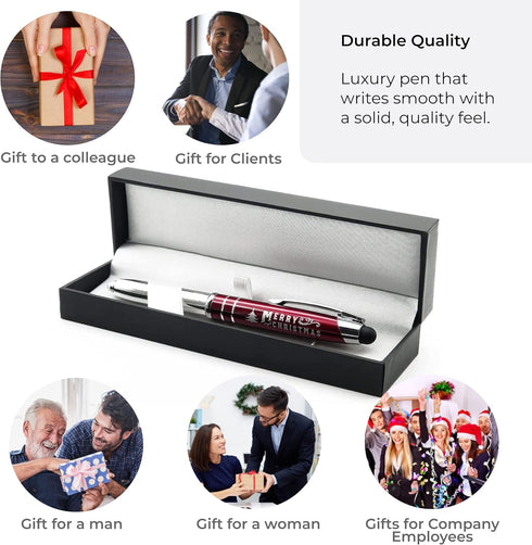 Merry Christmas Engraved Gift Pen with LED Light and Stylus Tip - Professional Corporate Business Gifts for Company Employees Staff and Clients......