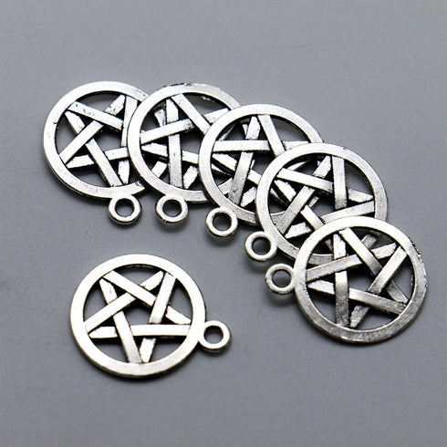 Ergonflow 100 Silver Tone Pentagram Charms Pendants (20x16mm)...