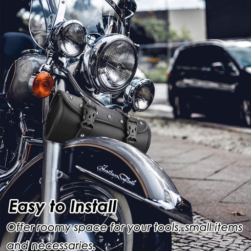 Neween Motorcycle Tool Bag, Motorcycle Fork Bag PU Leather Universal Saddlebag Front Fork Handlebar Sissybar Storage Roll Pouch for Sportster, Sco...