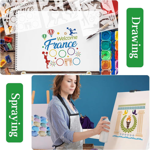 HOWAF 16pcs International Sports Go for The Gold Stencils, International Flags of The World Painting Stencils Decoration,2024 Paris Summer Games P...