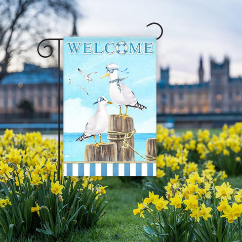 Texupday Welcome Sailor Seagull Decoration Summer Seaside Garden Flag Holiday Party Beach Coastal Outdoor Yard Flag 12" x 18"...