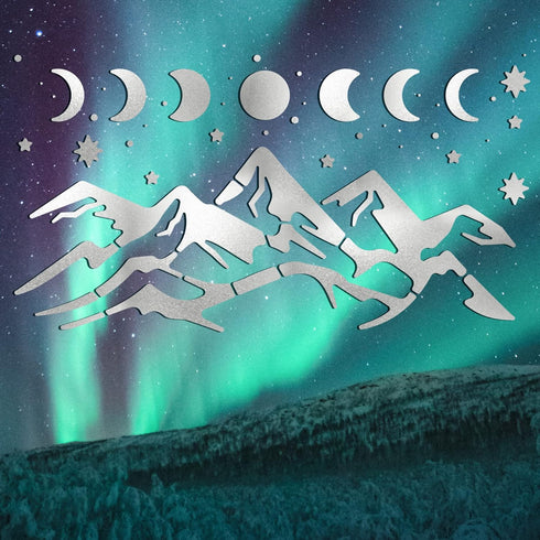 BENECREAT Moon Phase Mountain Stainless Steel Stencils, 7x4 inch Sun Reusable Painting Template for Painting, Wood Burning, Journaling...