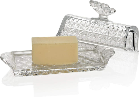 Bezrat Glass Butter Dish | Premium Butter Dish with Lid and Easy Grip Handle | Easy to Use and 100% Food Safe - Dishwasher Safe | Butterfly Additi...