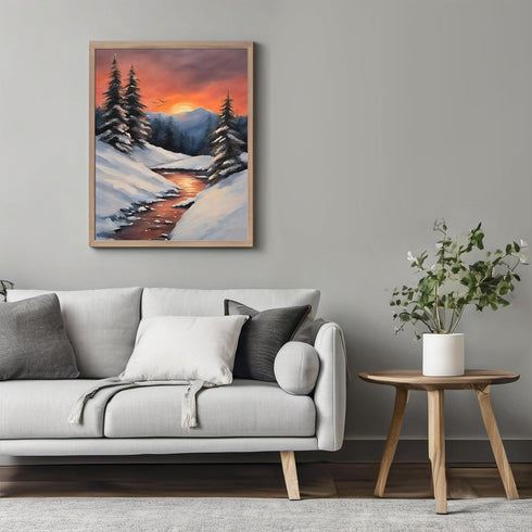 Posterizer 1 pcs-beautiful scenary of snowy winter in oil painting style-3-Landscape & Nature Art-GIft for Men Women Teens-Dining Room Decor- unfr...