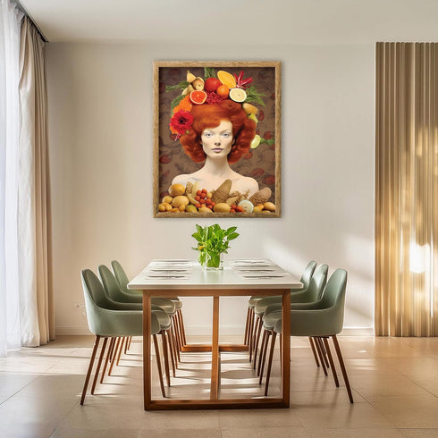 Posterizer 1 pcs-redhead woman with all the fruits collage-Floral & Botanical Art-Abstract & Modern Art-Gift for Art Lovers-Chic Home and Kitchen ...