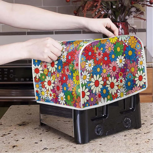Daisy Flowers Printed Toaster Cover 4 Slice Wide Slot, Washable Kitchen Appliance Small Oven Bakeware Protector, Bread Maker Cover Dust and Finger...