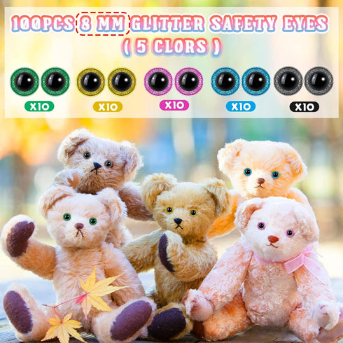 Suilung 100 Pieces Large Safety Eyes for Amigurumi Stuffed Glitter Animal Plastic Craft Crochet Eyes for DIY of Puppet Bear Crafts Toy Doll Making...