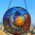 Stained Glass Suncatcher, 8'' Sun and Moon Face Hand-Painted Suncatcher for Window Stained Glass Window Hanging Birthday Gift for Mom Memorial Gif...