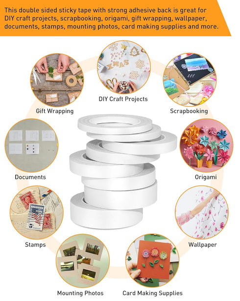 8 Roll Multi-Size Thin Double-Sided Tape for Crafts, Arts, Scrapbooking, Photography, Paper Backing, Tear-by-Hand, Office School Supplies, 8 Roll ...
