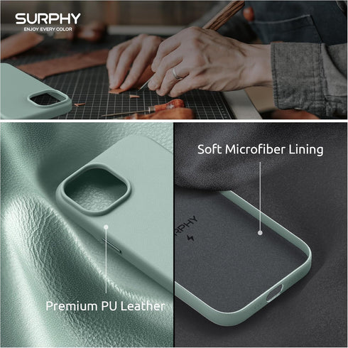 SURPHY Designed for iPhone 15 Leather Case with Screen Protector Compatible with MagSafe, Faux Leather Case (Metallic Buttons & Microfiber Lining)...