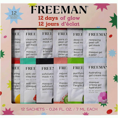 FREEMAN Face Mask Gift Set, Valentine's Day Gift, Limited Edition 12 Days of Glow Facial Mask Kit, Beauty Skincare Facial Treatment Face Masks, Tr...