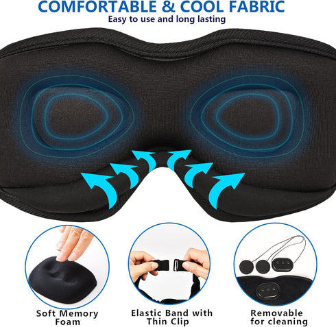Sleep Eye Mask with Bluetooth Headphones, 3D Music Sleeping Headphones Wireless Bluetooth Sleep Mask with Adjustable Ultra Thin Stereo Speakers Li...