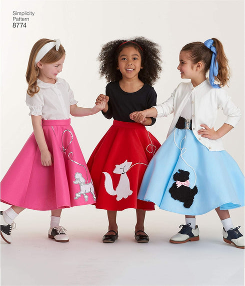 Simplicity 8774 Girl's 1950's Vintage Rockabilly Poodle Skirt Sewing Pattern, Sizes 7-14...