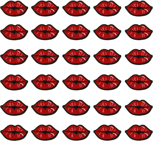 MIAO JIN 30 Pcs Red Kiss Lips Embroidered Patch Iron on Sewing Applique Stickers Patch Clothes Jeans Jackets Hat Bag DIY Decoration Patches...