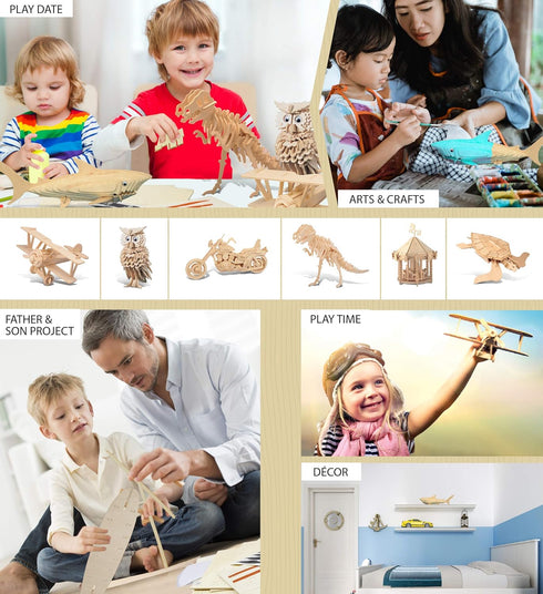 Puzzled 3D Puzzle Shark Wood Craft Construction Model Kit, Fun Unique and Educational DIY Wooden Toy Assemble Model Unfinished Crafting Hobby Puzz...
