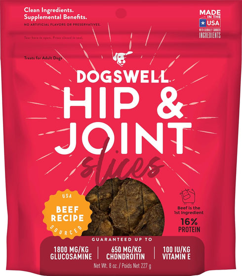 DOGSWELL Hip & Joint Slices Functional Dog Treats, Beef 8 oz. Bag...