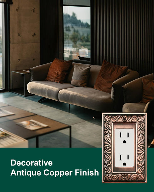 4-Pack Decorator Outlet Cover Plate, Paisley Pattern Decorative Switch Plates and Outlet Covers, Antique Copper Metal Wall Plate for Electrical Ou...
