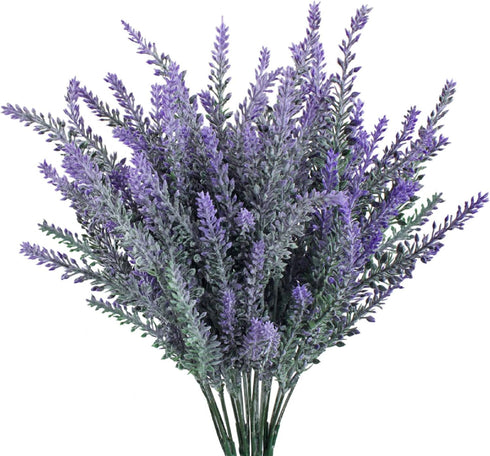GTIDEA 4pcs Artificial Flowers Flocked Plastic Lavender Bundle Fake Plants Wedding Bridle Bouquet Indoor Outdoor Home Kitchen Office Table Centerp...