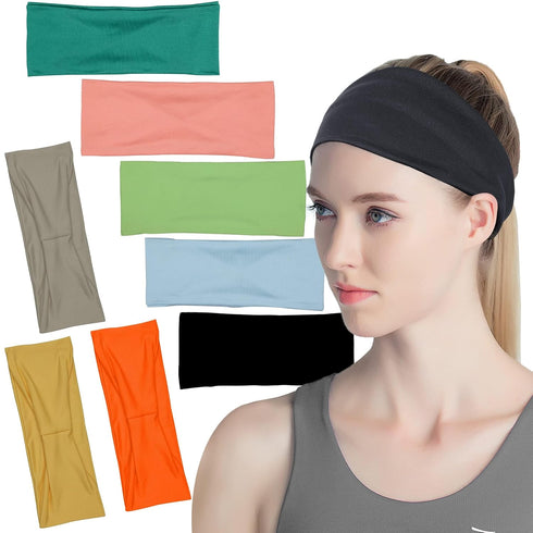 lotus78, Headbands for Women, Fashionable Sports Hairbands, Elastic Wide Headbands, Non-Slip Workout Yoga Sports Headbands for Women,Pack of 8 (Br...
