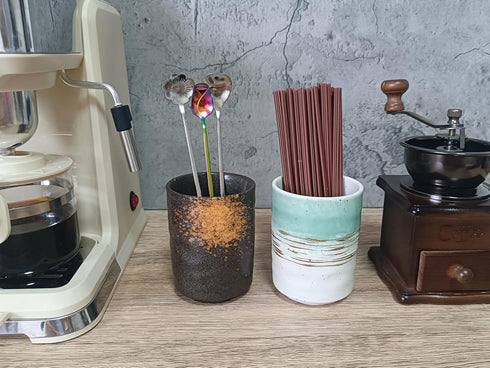Stoneware Coffee Spoon Holder for Coffee Bar, Tea Spoon Holder Jar Teaspoon Holder Coffee Stirrers Holder Upright Coffee Spoon Holder Cup, Coffee ...