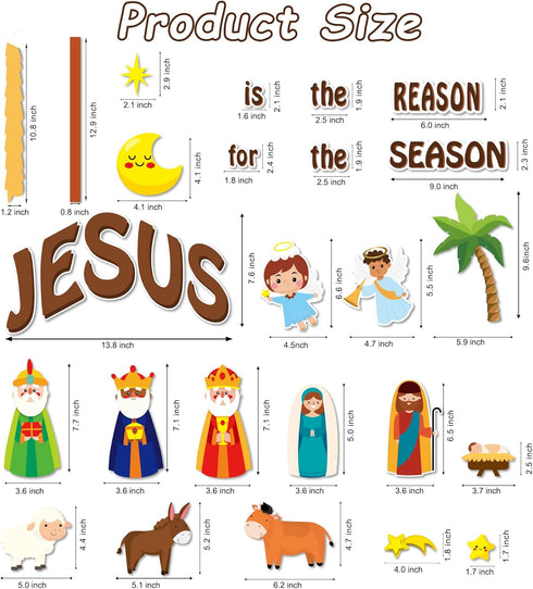 78Pcs Christmas Nativity Cutouts Bulletin Board Decoration Set Jesus Birth Cutouts Bulletin Board Classroom School Decoration Star of David Wise M...