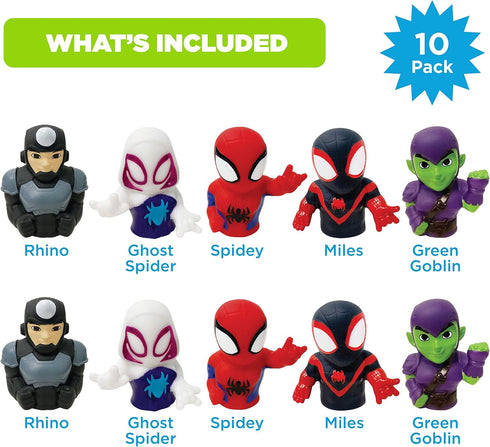 Spidey & His Amazing Friends 10 Piece Finger Puppet Set - Party Favors, Educational, Bath Toys, Floating Pool Toys, Beach Toys, Finger Toys, Playt...