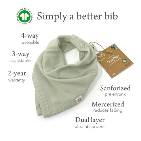 Kishu Baby Indi - Premium GOTS Certified Organic Bandana Scarf Bib, Dual Layer, 4-Way Reversible Baby Bandana Bib, Muslin Baby Bibs for Boys or Gi...
