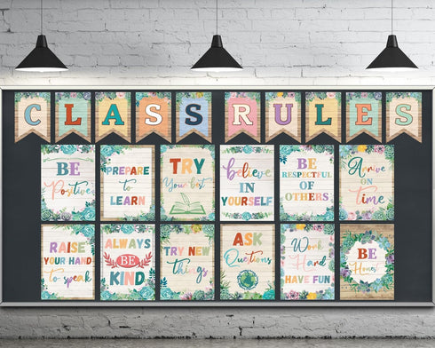 22Pcs Class Rules Posters Succulents Classroom Rules Bulletin Board Inspirational Class Decorations Behavior Educational Good Habits Manners Wall ...