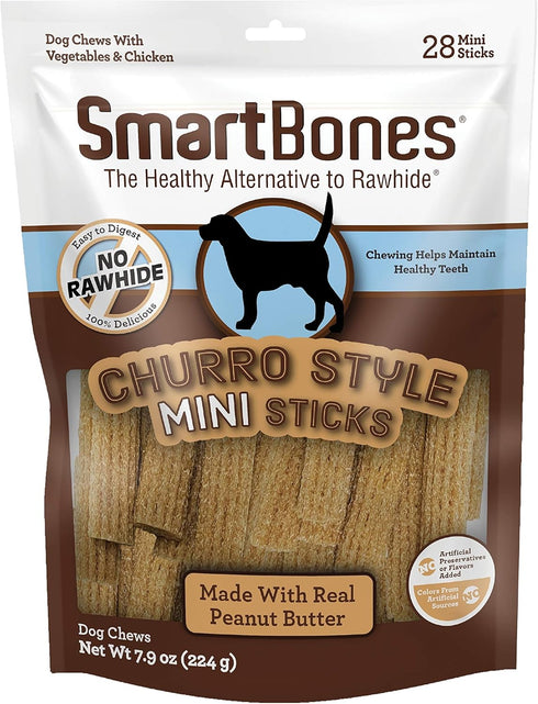 SmartBones Churro-Style Mini Sticks 28 Count, Made with Real Peanut Butter, Rawhide-Free Chews for Dogs, 7.90 Ounce (Pack of 1)...