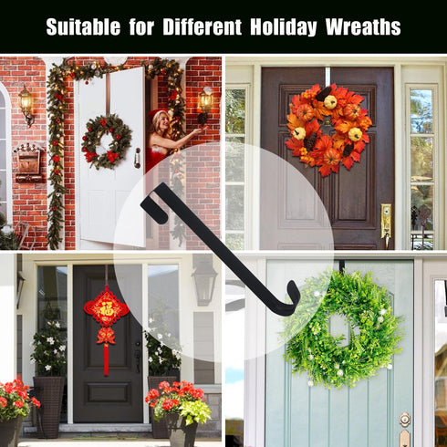 GameXcel 15" Wreath Hanger for Front Door - Large Wreath Metal Hook for Christmas Wreath Over The Door Single Hook, Black...