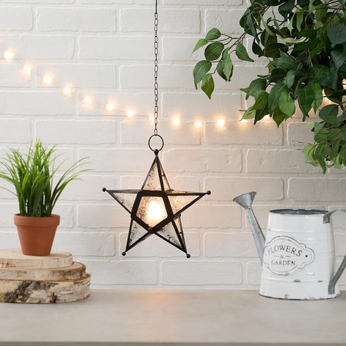 Zings & Thingz Beautiful Hanging Star Candle Lantern, Decorative Iron Light Home Decor, 9.5" Tall, Clear Glass...