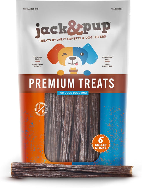 Jack&Pup 6-inch Gullet Sticks for Dogs – Odor Free Joint Health Support Dog Chews – Fresh and Savory Beef Gullet Sticks - Naturally Rich in Glucos...