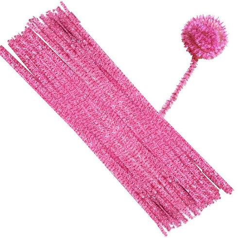 100 PCS 12 Inch Iridescent Sparkly Tinsel Stems Pipe Cleaners (Pink)...