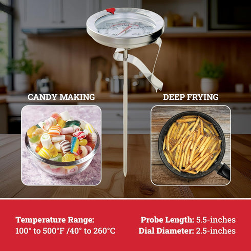 Escali AHC1 Stainless Steel Deep Frying and Candy Thermometer with Pot Clip, 5-Inch Probe with Candy Temperature Zones, NSF Certified...