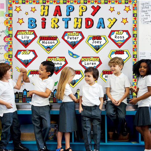 Hero Happy Birthday Bulletin Board Decoration Set Hero Birthday Bulletin Board Happy Birthday Cutouts for Classroom Hero Themed Bulletin Boarders ...