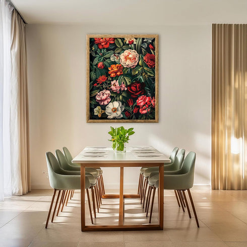 Posterizer 1 pcs-red-orange and coral lush flowers-nature scene-Floral & Botanical Art-Abstract & Modern Art-Decor for Home & Office- UNFRAMED Wal...