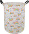 19.7 Inches Large Laundry Basket Waterproof Round Cotton Linen Collapsible Storage bin with Handles for Hamper Kids Room,Toy Storage (Rainbow)...