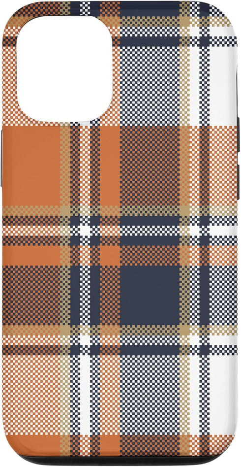 iPhone 12/12 Pro Navy Black and Orange Plaid Halloween Fall Autumn Pumpkins Case...