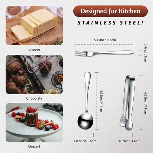 Cunhill 24 Pcs Charcuterie Accessories Mini Cocktail Tongs Small Serving Spoons and Appetizer Forks Stainless Steel Tongs Charcuterie Utensils for...