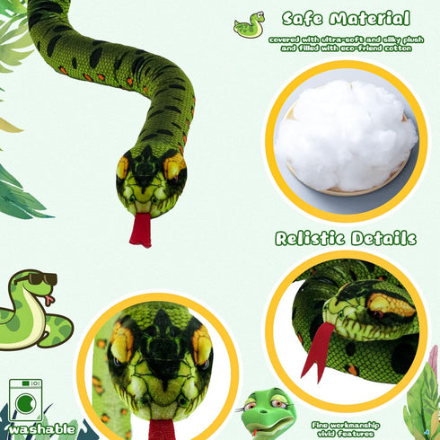 Snake Plush Toy, 59'' Large Washable, Huge Realistic Plush Cuddle Toy, Soft and Cute Children's Gift, Birthday Party Favor, Prank Prop (Green Pyth...