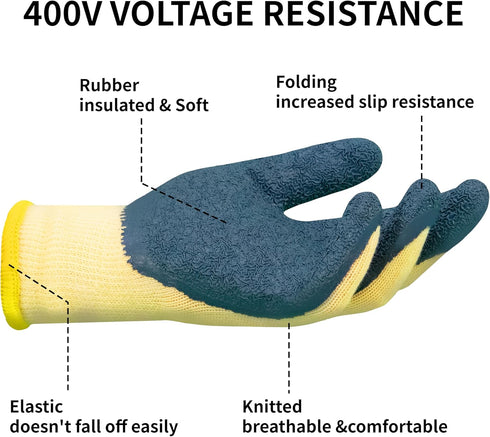 Electrical Insulated Gloves, 400V High Voltage Resistance Electrician Safety Gloves, Rubber Non Slip Work Gloves...