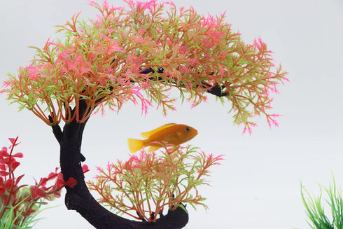 AQUA KT Aquarium Landscape Curved Tree Magenta Plant Plastic for Betta Clownfish Cichlid Guppy Glofish Tank Decoration...